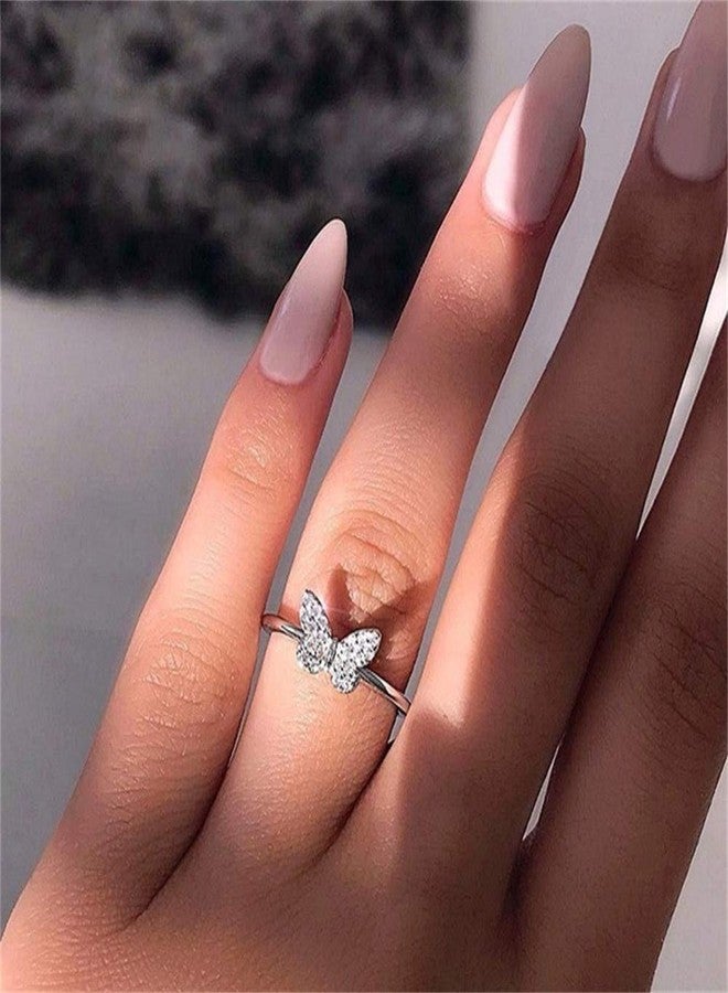 AZQ 925 Sterling Silver Fashion 18k Gold Butterfly Ring Shiny Cubic Zirconia Anniversary Promise Tail Rings CZ Classic Eternity Engagement Wedding Band Ring for Wome (US Code 9) - Image 1